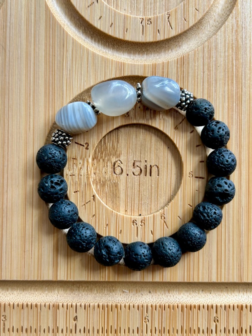 Black Lava Stone and Gray Agate Stretch Bracelet
